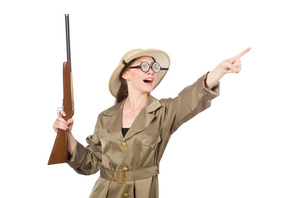 Mujer con sombrero de safari en blanco — Foto de Stock