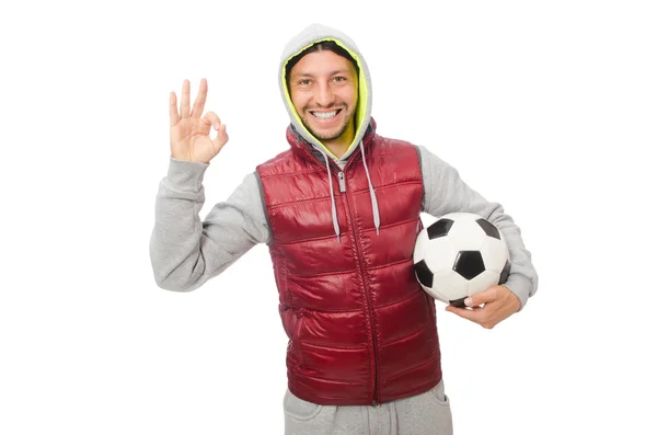 Hombre con fútbol aislado en blanco —  Fotos de Stock