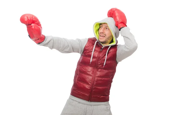 Hombre con guantes de boxeo aislados en blanco —  Fotos de Stock