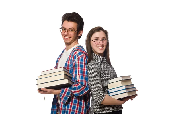 Pár studentů izolovaných na bílém — Stock fotografie