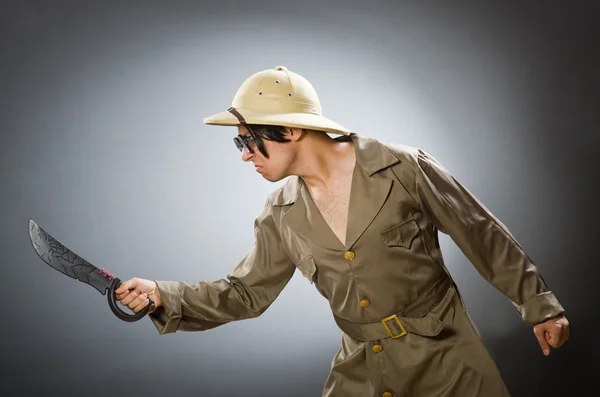 Man wearing safari hat in funny concept — Stock Photo, Image