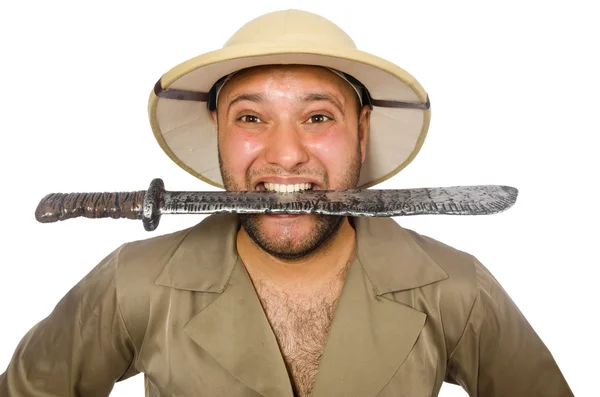 Hombre con cuchillo aislado en blanco — Foto de Stock