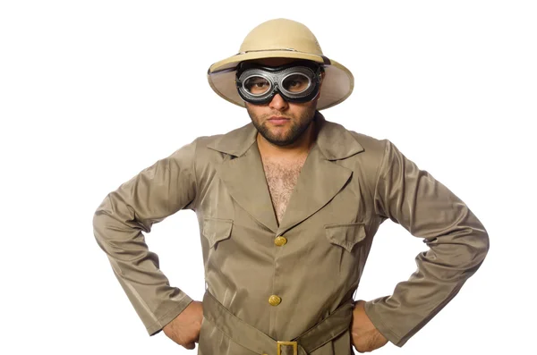 Hombre en sombrero de safari con gafas en blanco — Foto de Stock