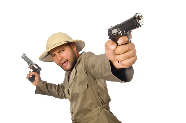 Uomo con pistola isolata su bianco — Foto Stock