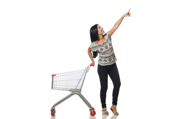 Frau im Shopping-Konzept auf Weiß — Stockfoto