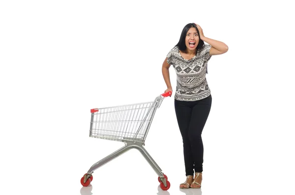 흰색 쇼핑 컨셉의 여자 — 스톡 사진