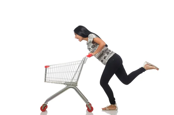 Woman in shopping concept on white — Stock Photo, Image