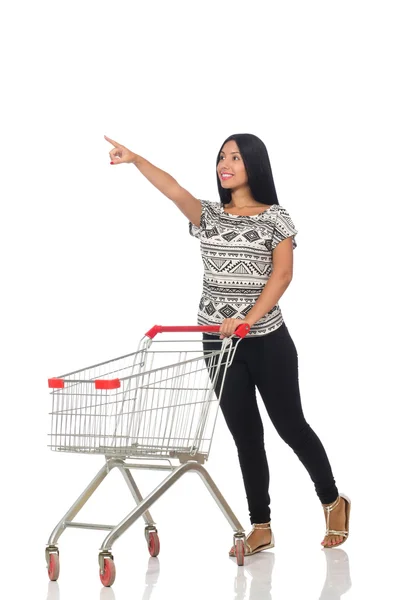 Kvinna i shopping koncept på vitt — Stockfoto