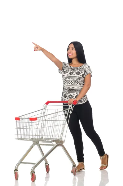 Mujer en concepto de compras en blanco — Foto de Stock