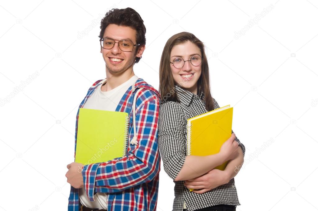 Pair of students isolated on white