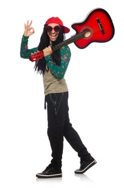 Gitar müzik konsepti üzerine beyaz adamla