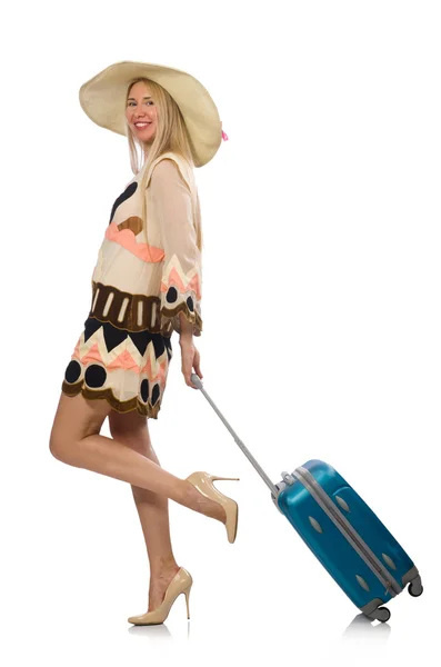 Woman in travelling concept on white — Stock Photo, Image