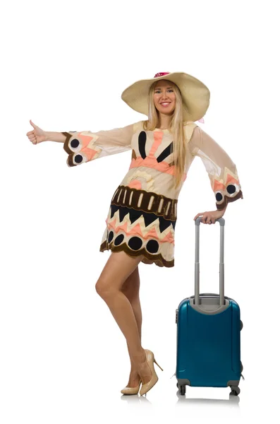 Woman in travelling concept on white — Stock Photo, Image