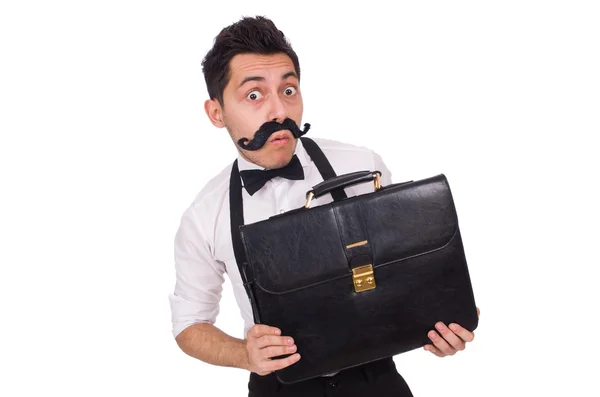 Young man with briefcase isolated on white — Stock Photo, Image