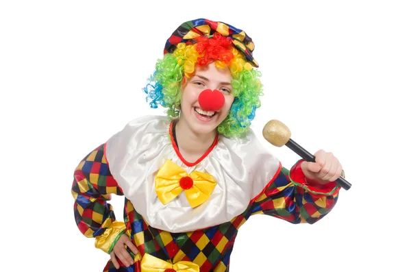 Clown met mic geïsoleerd op witte achtergrond — Stockfoto