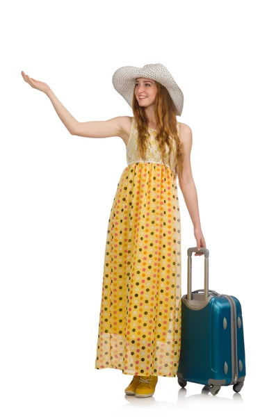 Woman in travelling concept on white — Stock Photo, Image