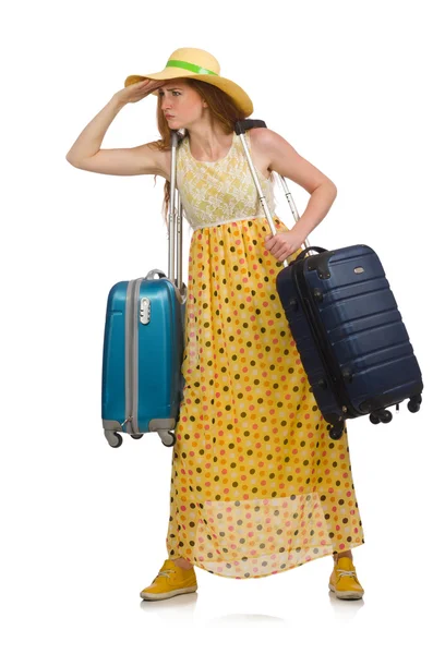 Woman in travelling concept on white — Stock Photo, Image