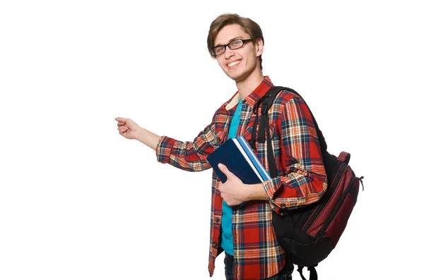 Estudante engraçado isolado em branco — Fotografia de Stock