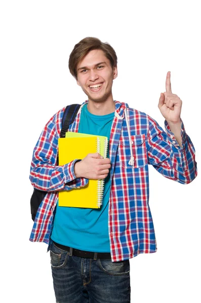 Estudante engraçado isolado em branco — Fotografia de Stock