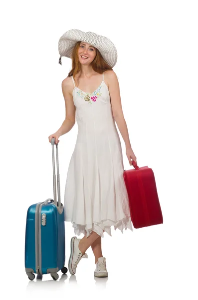 Woman in travelling concept on white — Stock Photo, Image