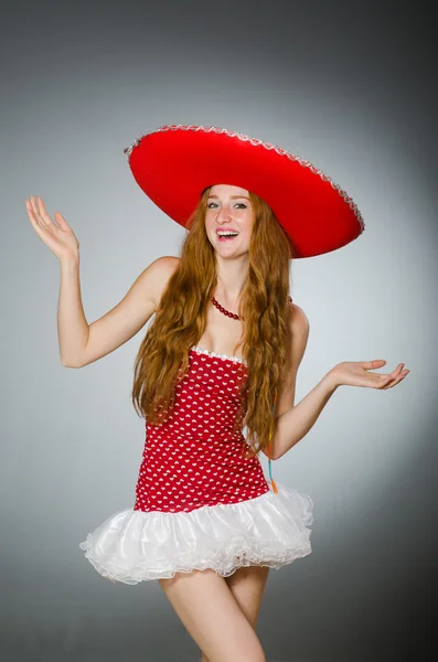 Mexican woman wearing sombrero hat — Stock Photo, Image