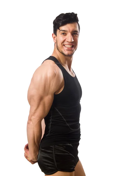 Uomo muscolare isolato sul bianco — Foto Stock