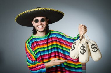 Mexican man with money sacks clipart