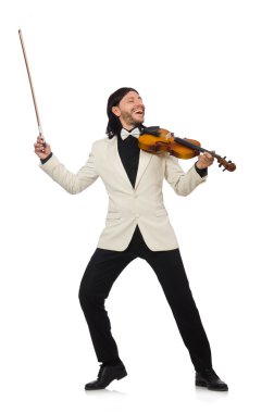 Adam beyaz üzerinde oynarken keman ile