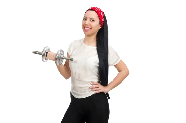 Mujer joven haciendo ejercicio con pesas — Foto de Stock