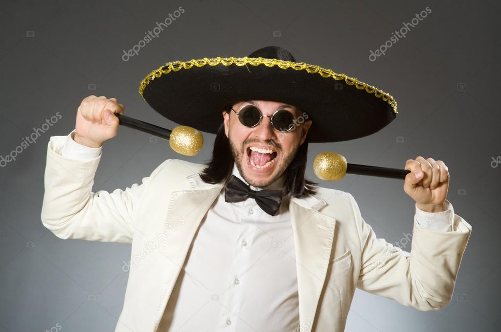 Person wearing sombrero hat in funny concept