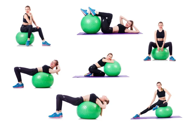 Set of photos with model and swiss ball — Stock Photo, Image