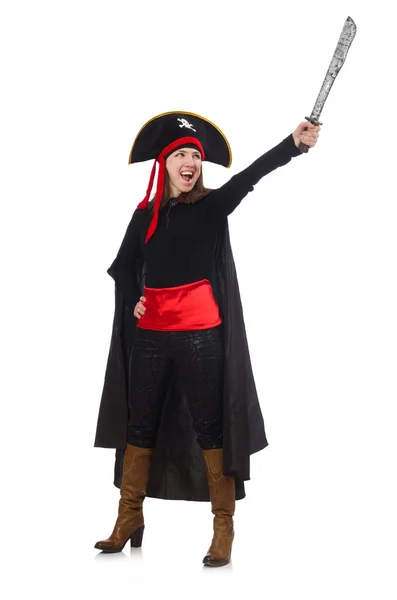 Woman pirate isolated on white — Stock Photo, Image