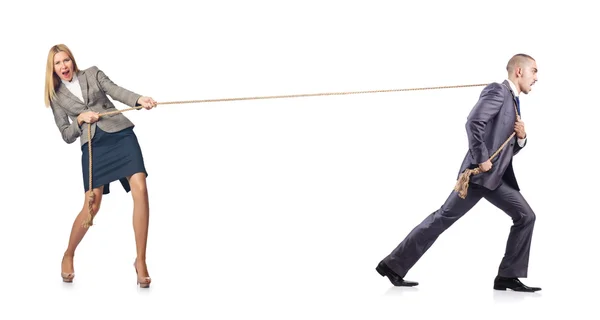 Man and woman in tug of war concept — Stock Photo, Image