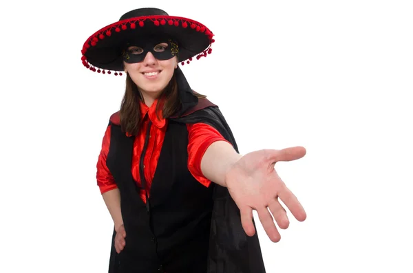 Girl in black and red carnival suit isolated on white — Stock Photo, Image