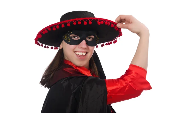 Fille en costume de carnaval noir et rouge isolé sur blanc — Photo