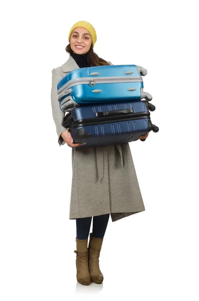 Femme avec valise prête pour les vacances d'hiver — Photo