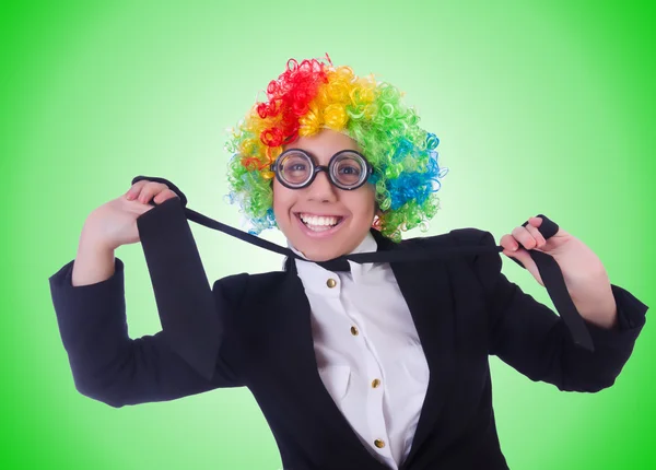 Frau Clown Geschäftsfrau isoliert auf weiß — Stockfoto