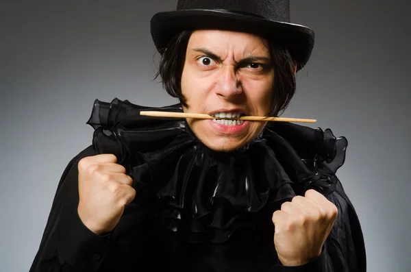 Funny magician wearing cylinder hat — Stock Photo, Image