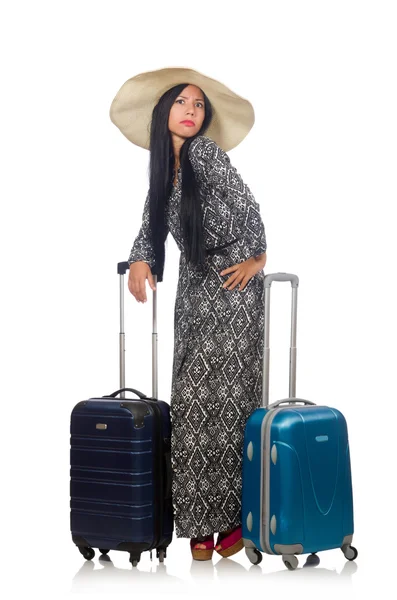 Žena v pojetí cestování na bílém — Stock fotografie