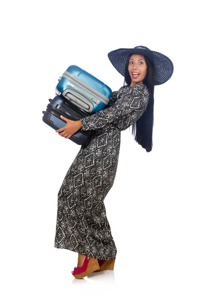 Woman in travelling concept on white — Stock Photo, Image