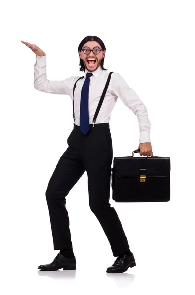 Young businessman holding briefcase isolated on white — Stock Photo, Image