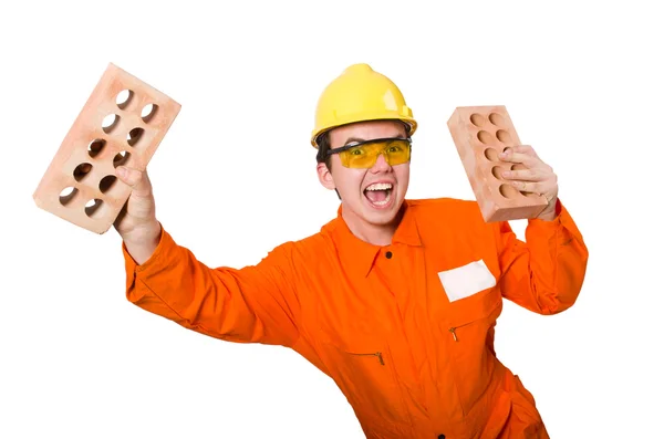 Man i orange overall isolerad på vitt — Stockfoto