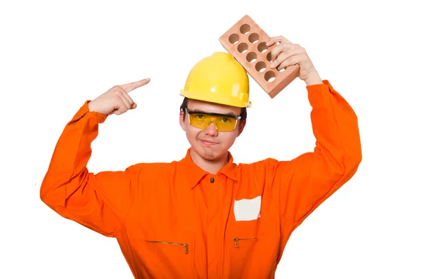 Hombre en mono naranja aislado en blanco —  Fotos de Stock