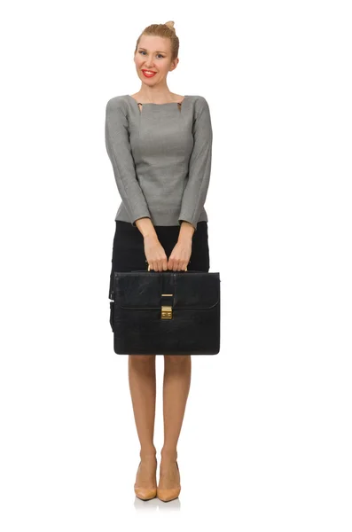 Woman  with briefcase isolated on white — Stock Photo, Image