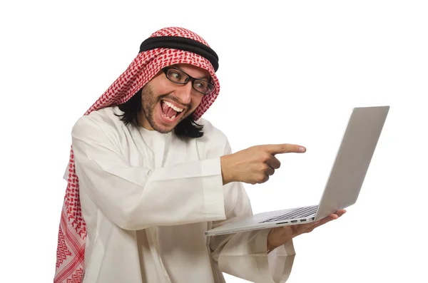 Арабські людина з ноутбуком, ізольовані на білому — стокове фото