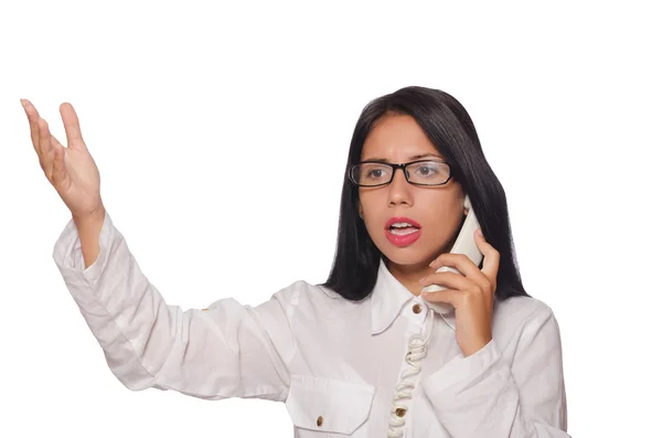 Woman in funny business concept on white — Stock Photo, Image