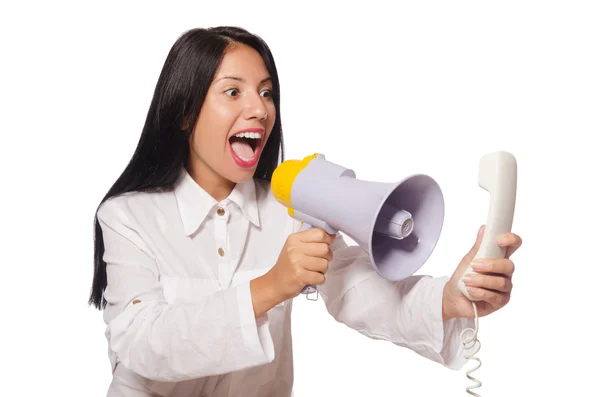 Frau in lustigem Business-Konzept auf Weiß — Stockfoto