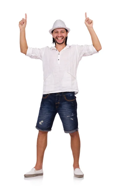 Joven con sombrero aislado en blanco — Foto de Stock