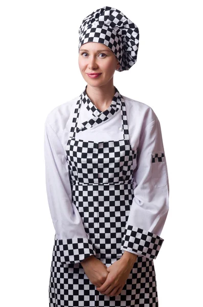 Γυναίκα σεφ με στολή απομονωμένη σε λευκό — Φωτογραφία Αρχείου