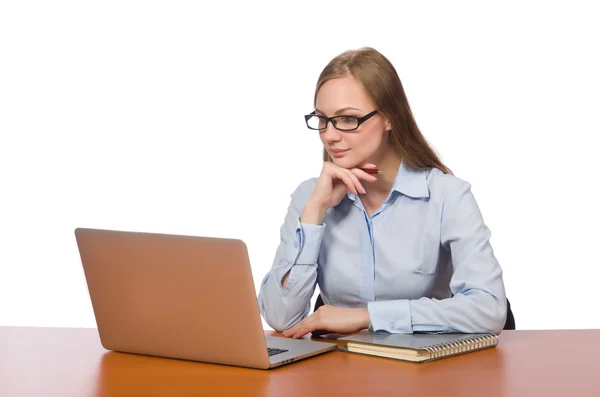 Werknemer op kantoor met laptop geïsoleerd op wit — Stockfoto